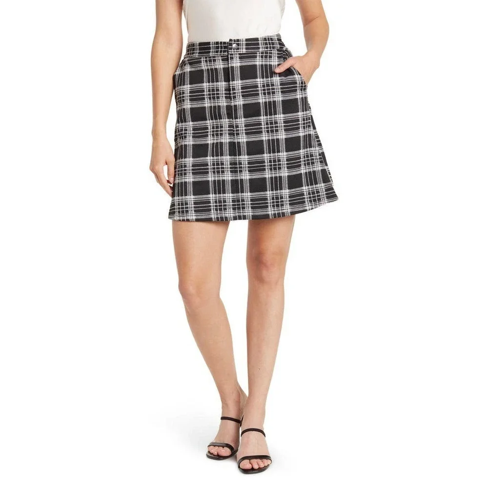 VERO MODA Fidela Plaid A-line Mini Skirt In Black Checks Yellow Women's Size S